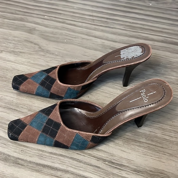 PAOLO PATCHWORK  LEATHER CLOSED TOE SLIDE HEELS VINTAGE SIZE 7 - Picture 1 of 16